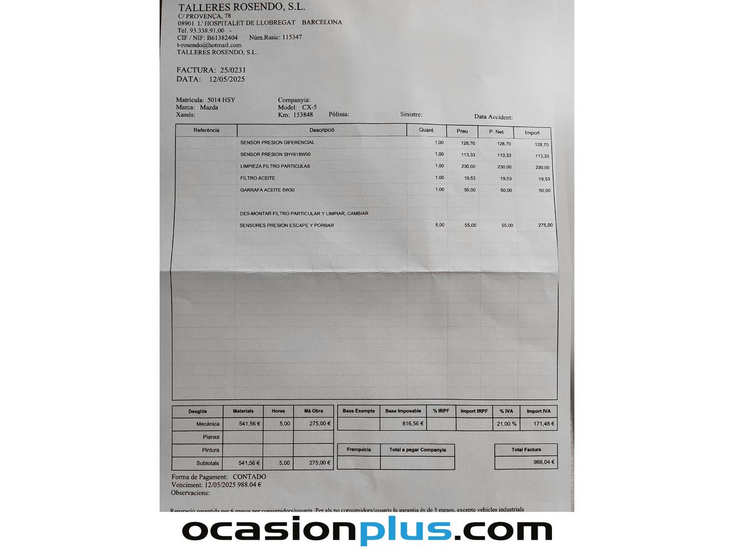 Foto del mantenimiento del Mazda CX-5 Mazda CX-5 2.2 DE Style 2WD (150 CV)