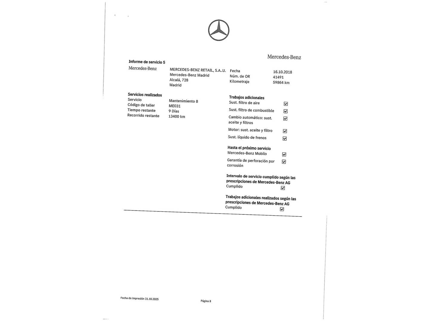 Foto del mantenimiento del Mercedes Clase B Mercedes Clase B B 180 CDI Blue Efficiency (109 CV)
