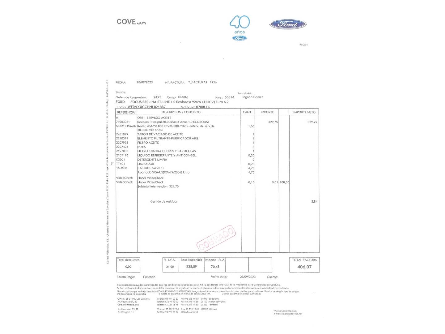 Foto del mantenimiento del Ford Focus Ford Focus 1.0 Ecoboost S&S ST-Line (125 CV)