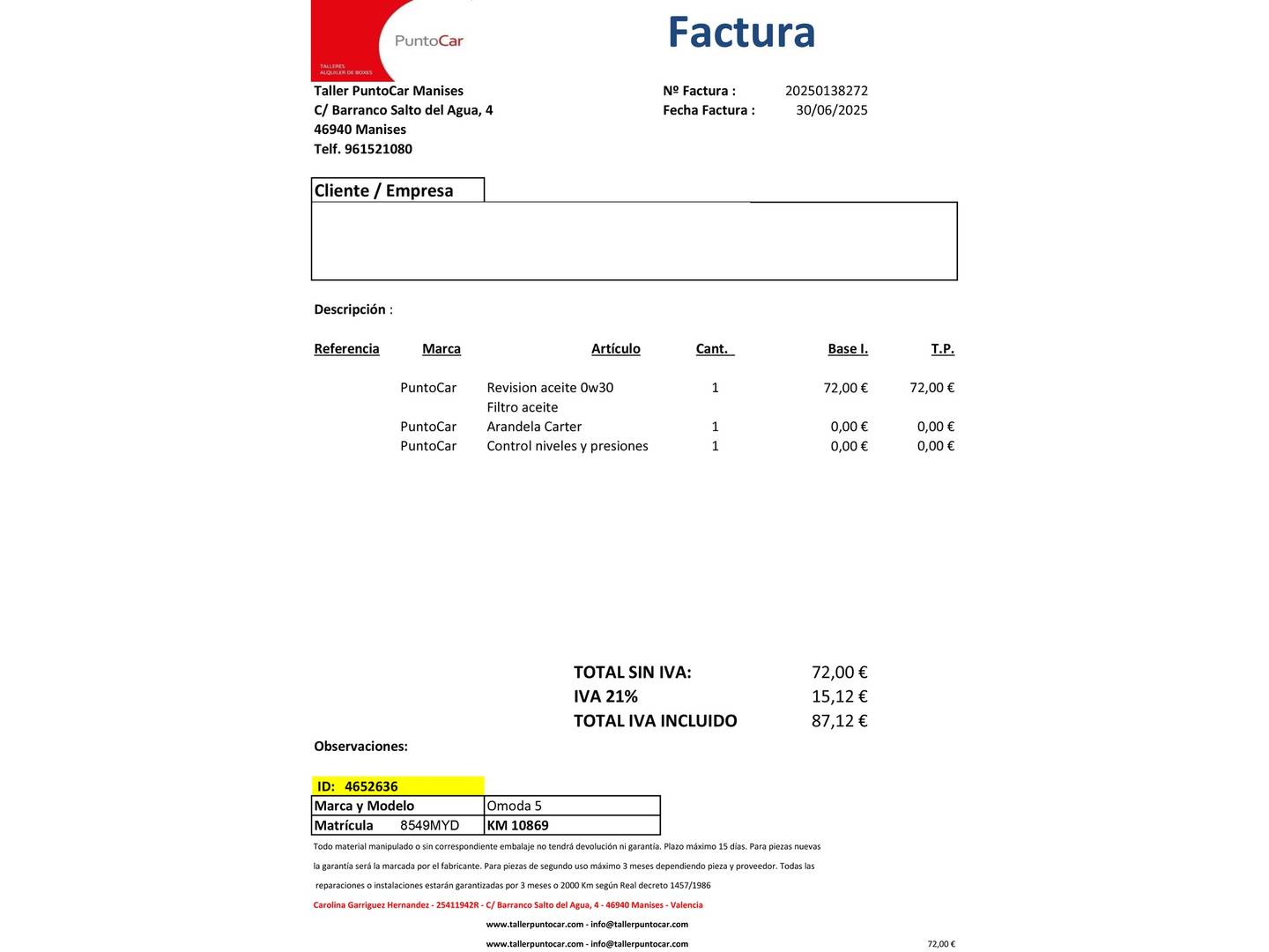 Foto del mantenimiento del OMODA 5 OMODA 5 1.6 TGDI Premium (145 CV)
