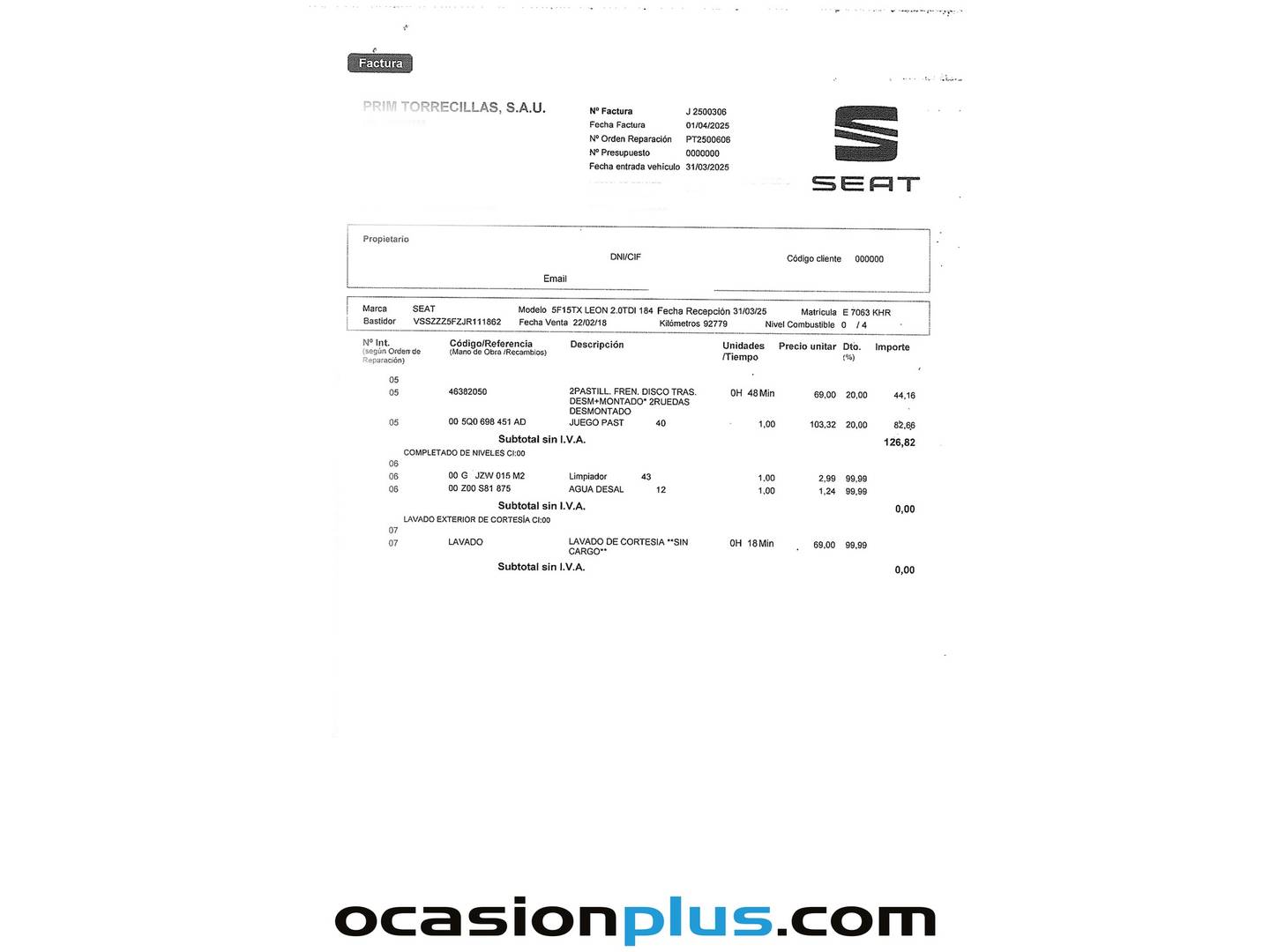 Foto del mantenimiento del Seat León Seat León 2.0 TDI S&S FR Plus  (184 CV)