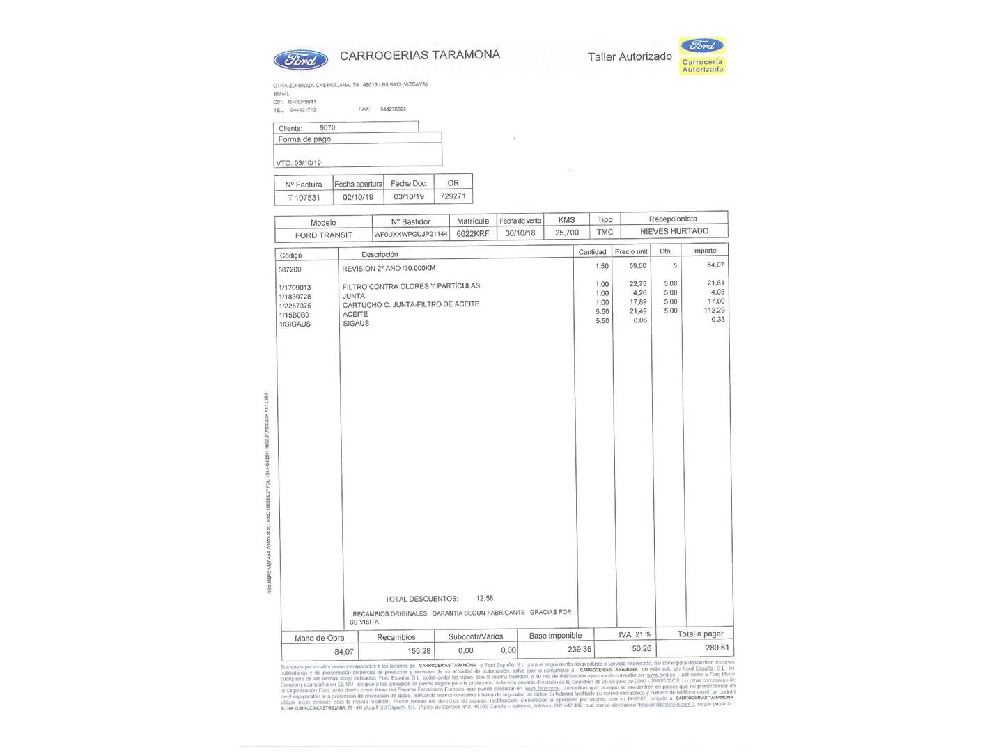 Foto del mantenimiento del Ford Grand Tourneo Connect Ford Grand Tourneo Connect 1.5 TDCi Titanium (120 CV) 7 Plazas