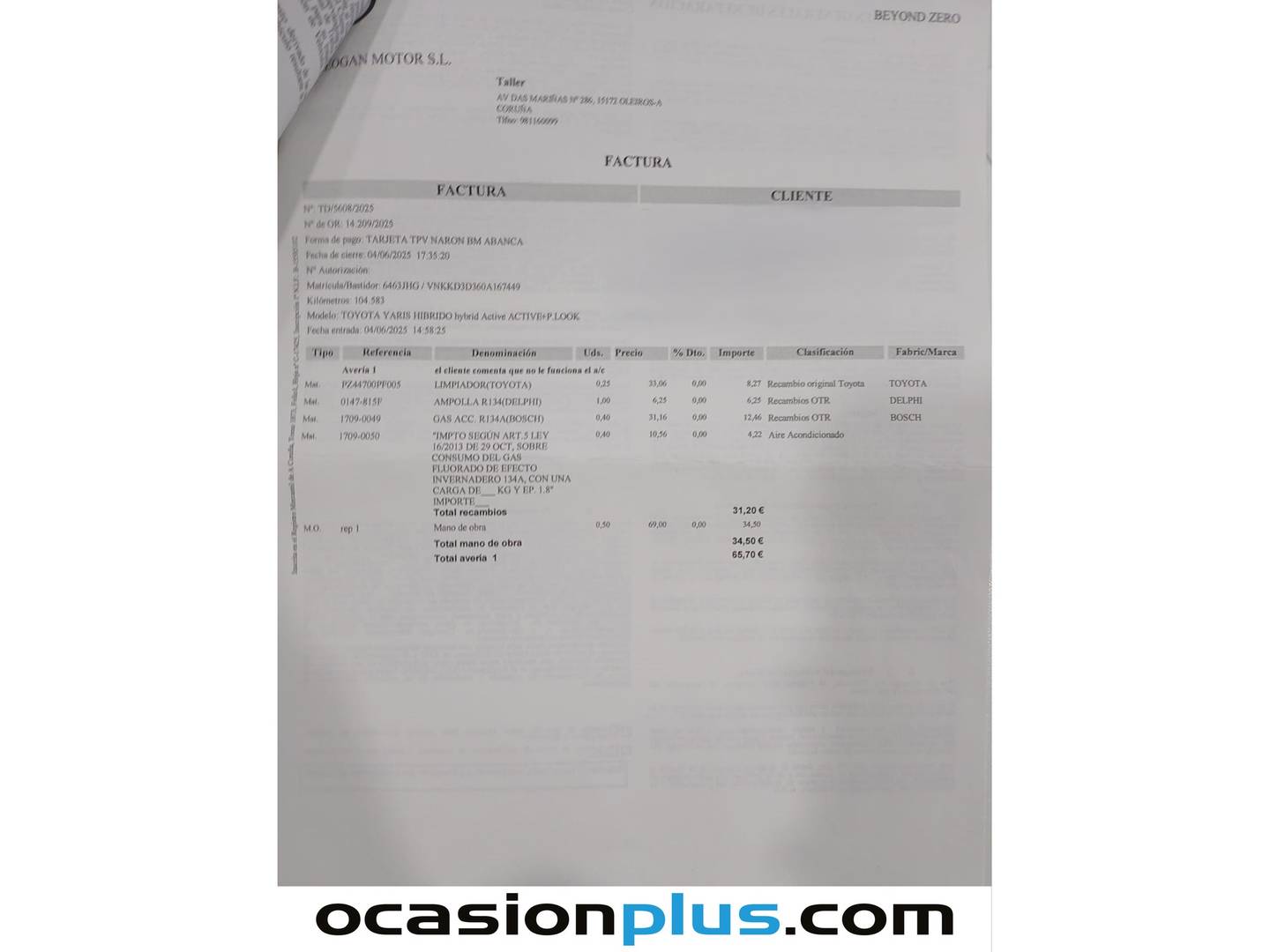 Foto del mantenimiento del Toyota Yaris Toyota Yaris 1.5 Hybrid Active (100 CV)