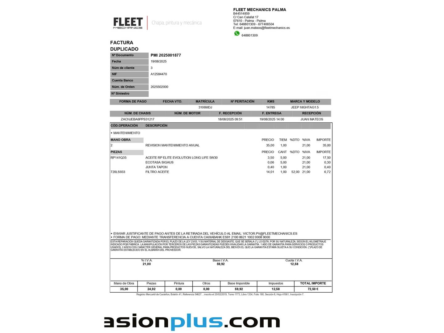Foto del mantenimiento del Jeep Compass Jeep Compass 1.5 MHEV Night Eagle DCT (130 CV)
