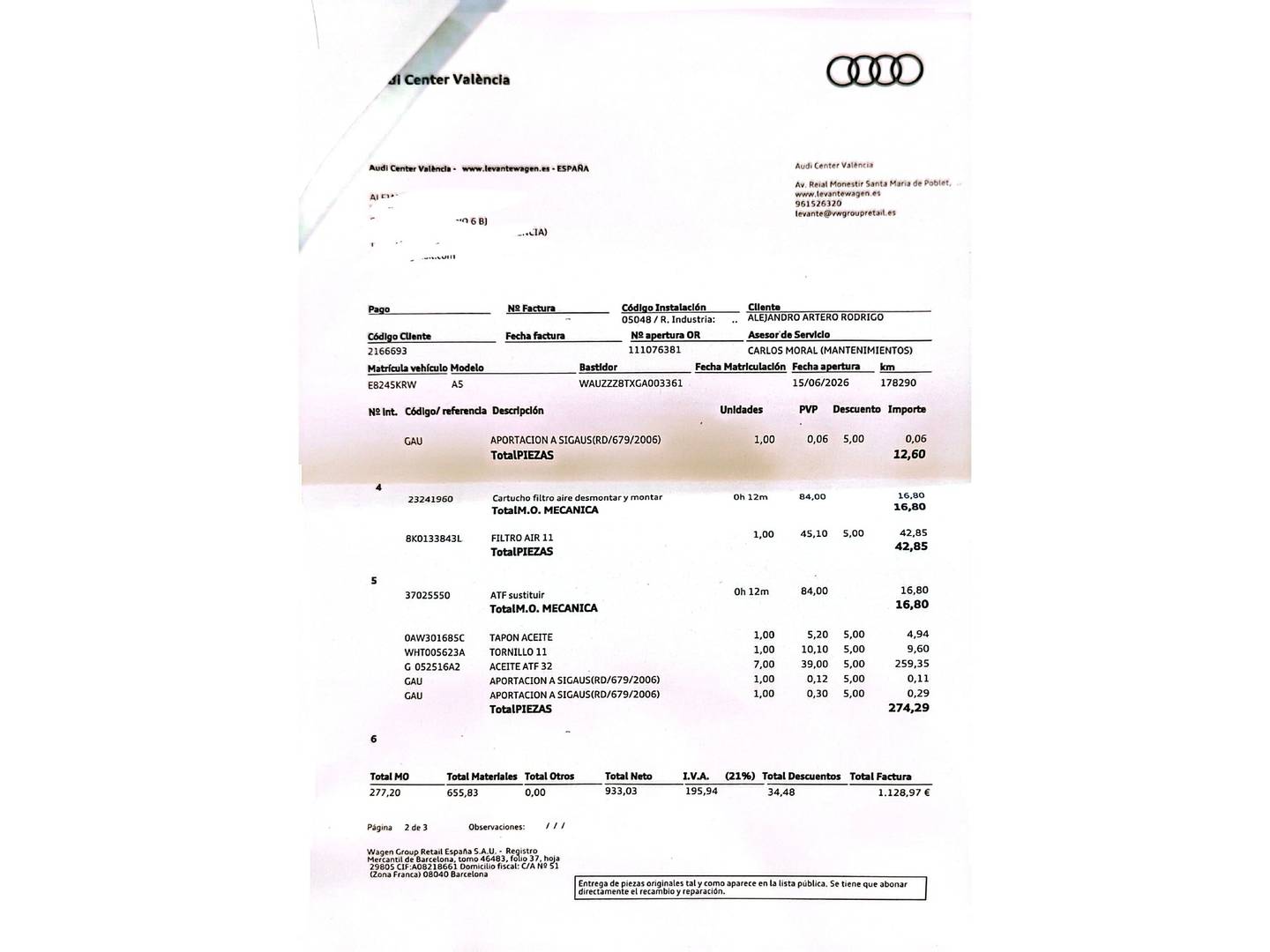 Foto del mantenimiento del Audi A5 Audi A5 Sportback 2.0 TDI clean diesel (190 CV) multitronic