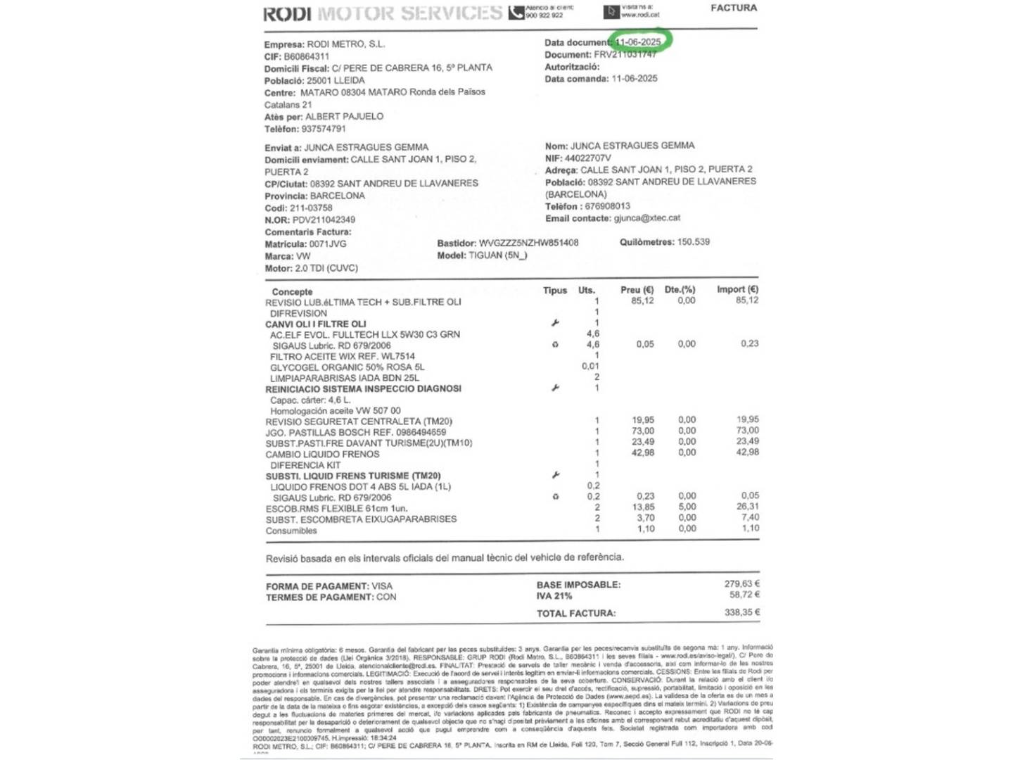 Foto del mantenimiento del Volkswagen Tiguan Volkswagen Tiguan Advance 2.0 TDI BMT (150 CV)