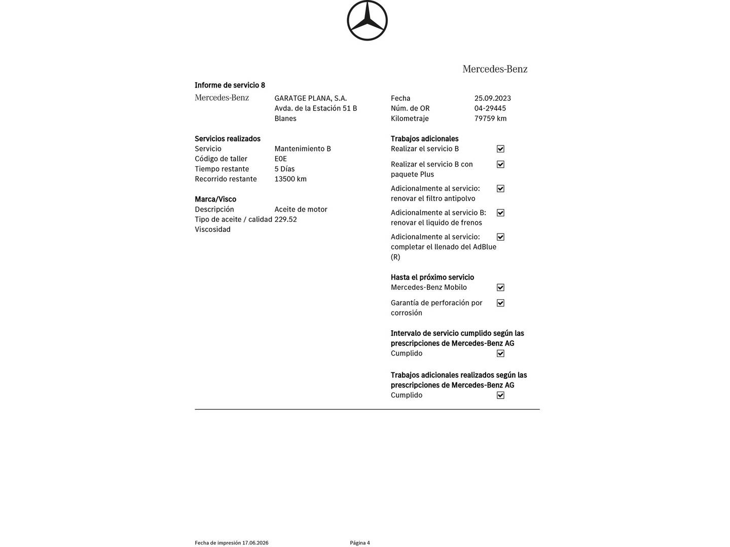 Foto del mantenimiento del Mercedes Clase C Mercedes Clase C C 220 BlueTEC AMG Line (170 CV)
