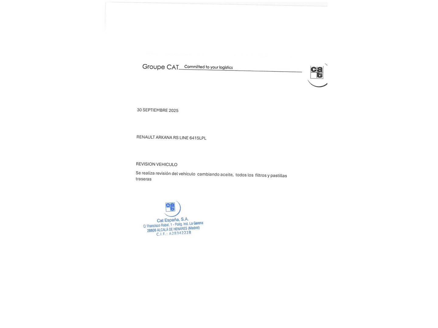 Foto del mantenimiento del Renault Arkana Renault Arkana RS Line TCe (140 CV) EDC Microhíbrido