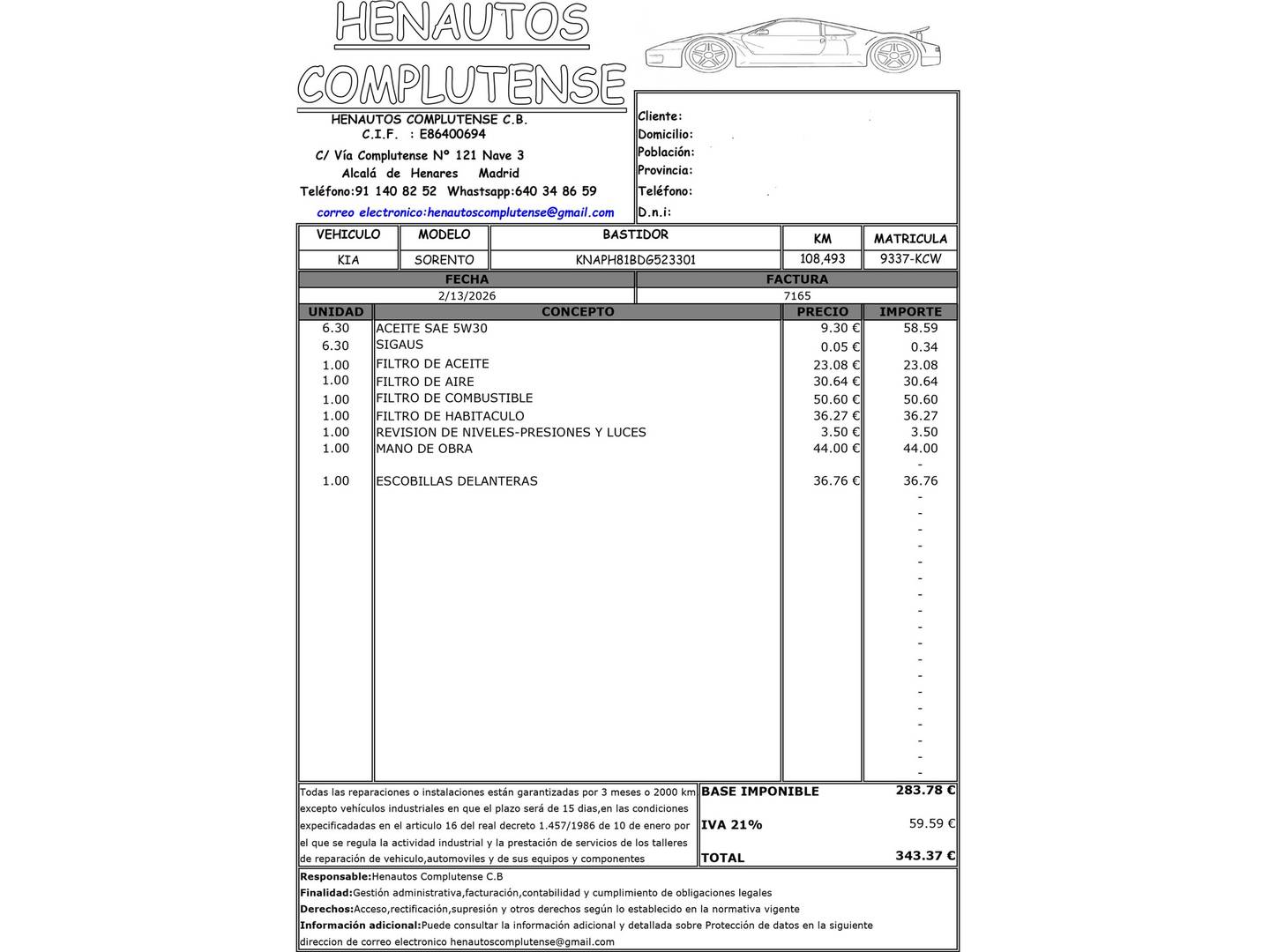 Foto del mantenimiento del KIA Sorento KIA Sorento 2.2 CRDi Emotion 4x4 Auto (200 CV) 7 Plazas