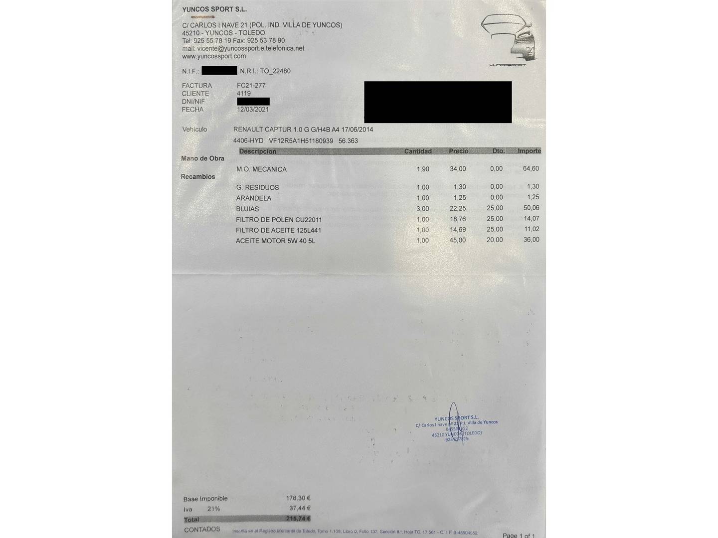 Foto del mantenimiento del Renault Captur Renault Captur Zen Energy TCe (90 CV)