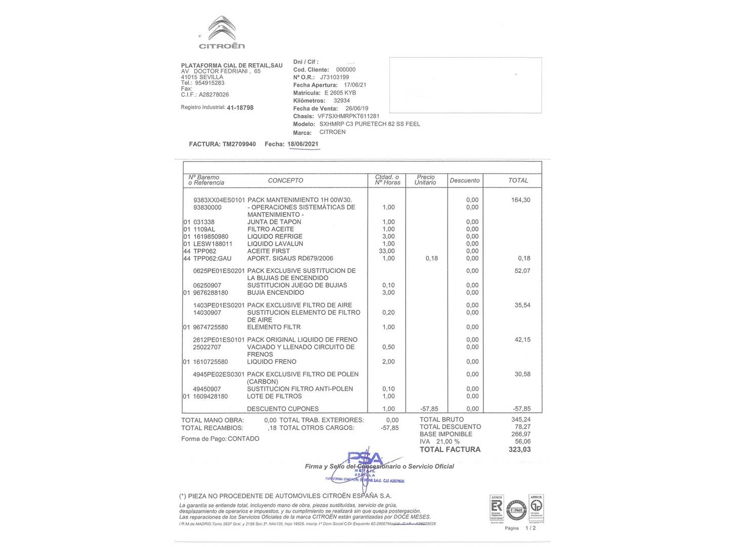 Foto del mantenimiento del Citroën C3 Citroën C3 PureTech 82 Feel (83 CV)