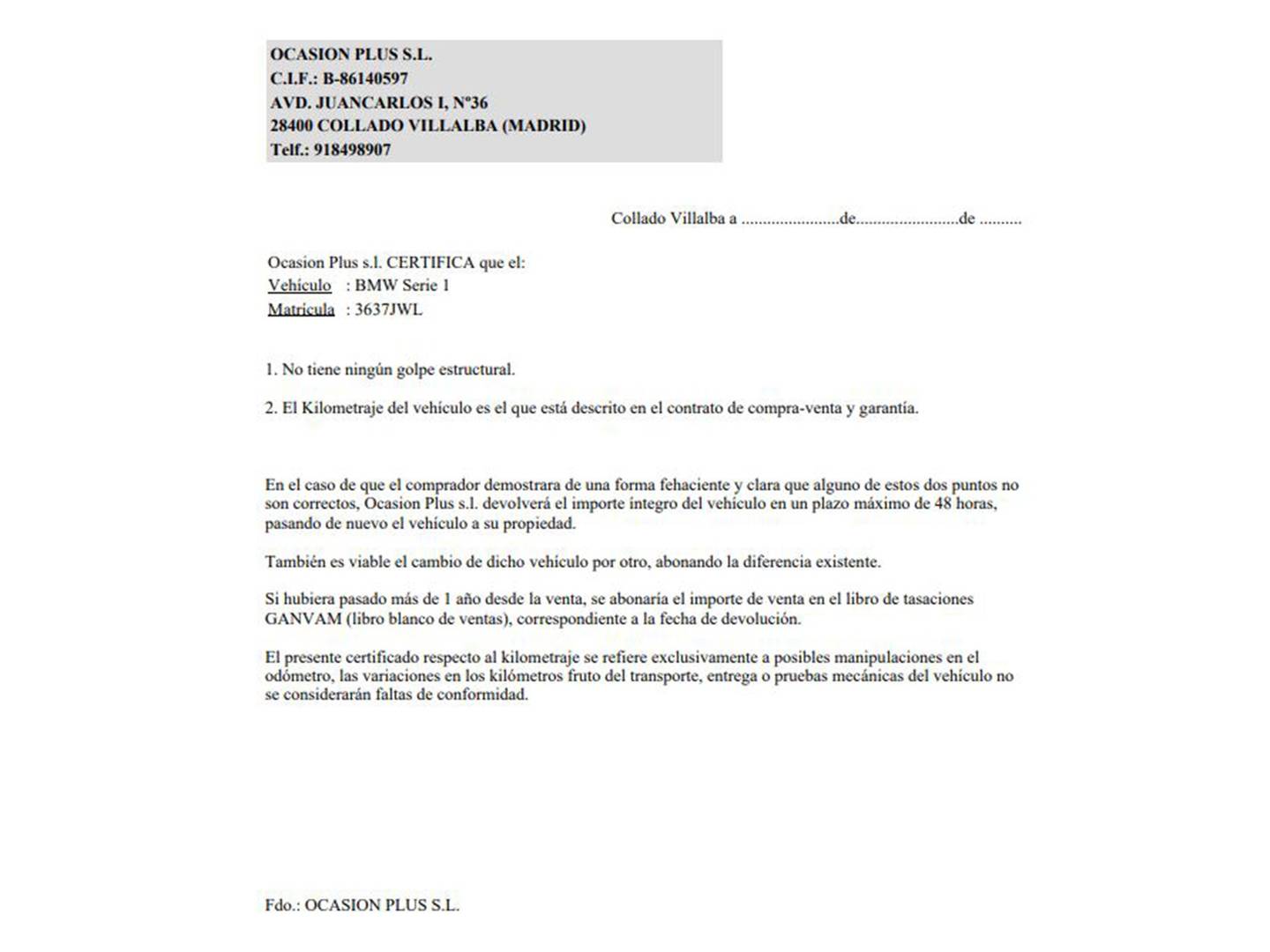 Foto del certificado del BMW Serie 1 BMW Serie 1 116d (116 CV)