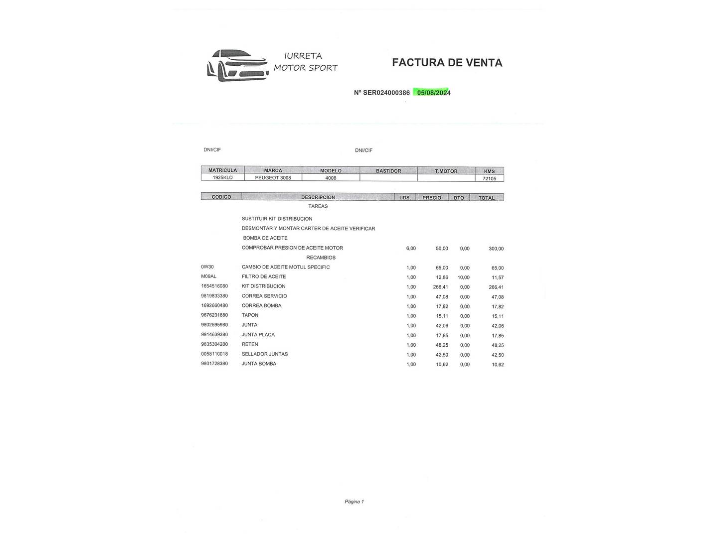 Foto del mantenimiento del Peugeot 3008 Peugeot 3008 PureTech 130 Allure (130 CV)