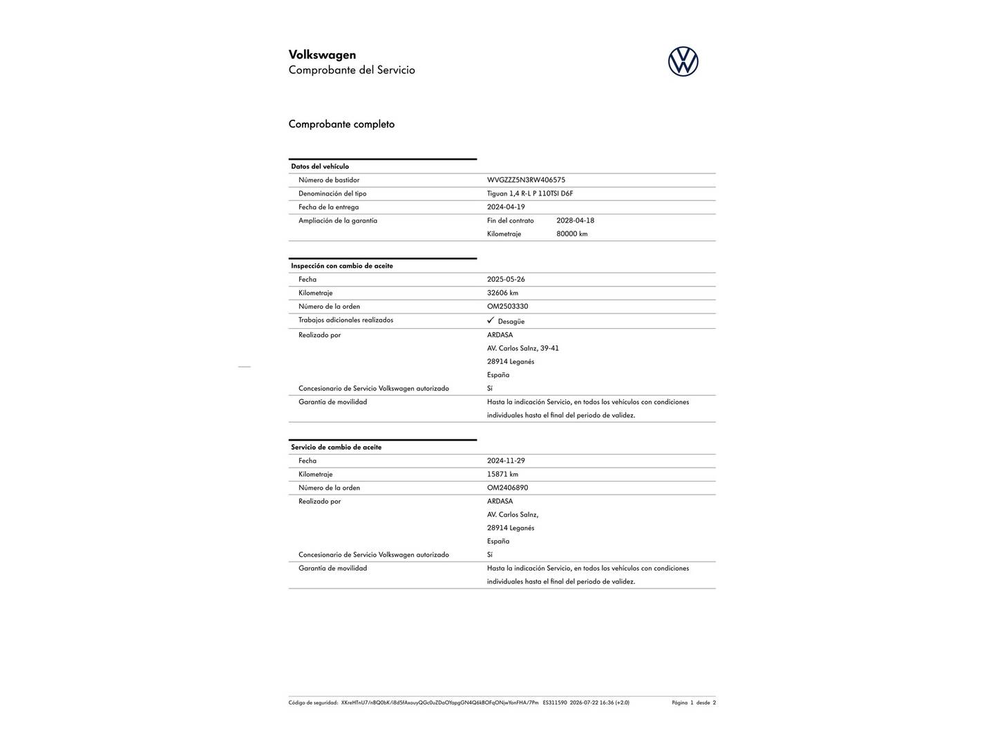 Foto del mantenimiento del Volkswagen Tiguan Volkswagen Tiguan R-Line 1.4 TSI eHybrid (245 CV) DSG