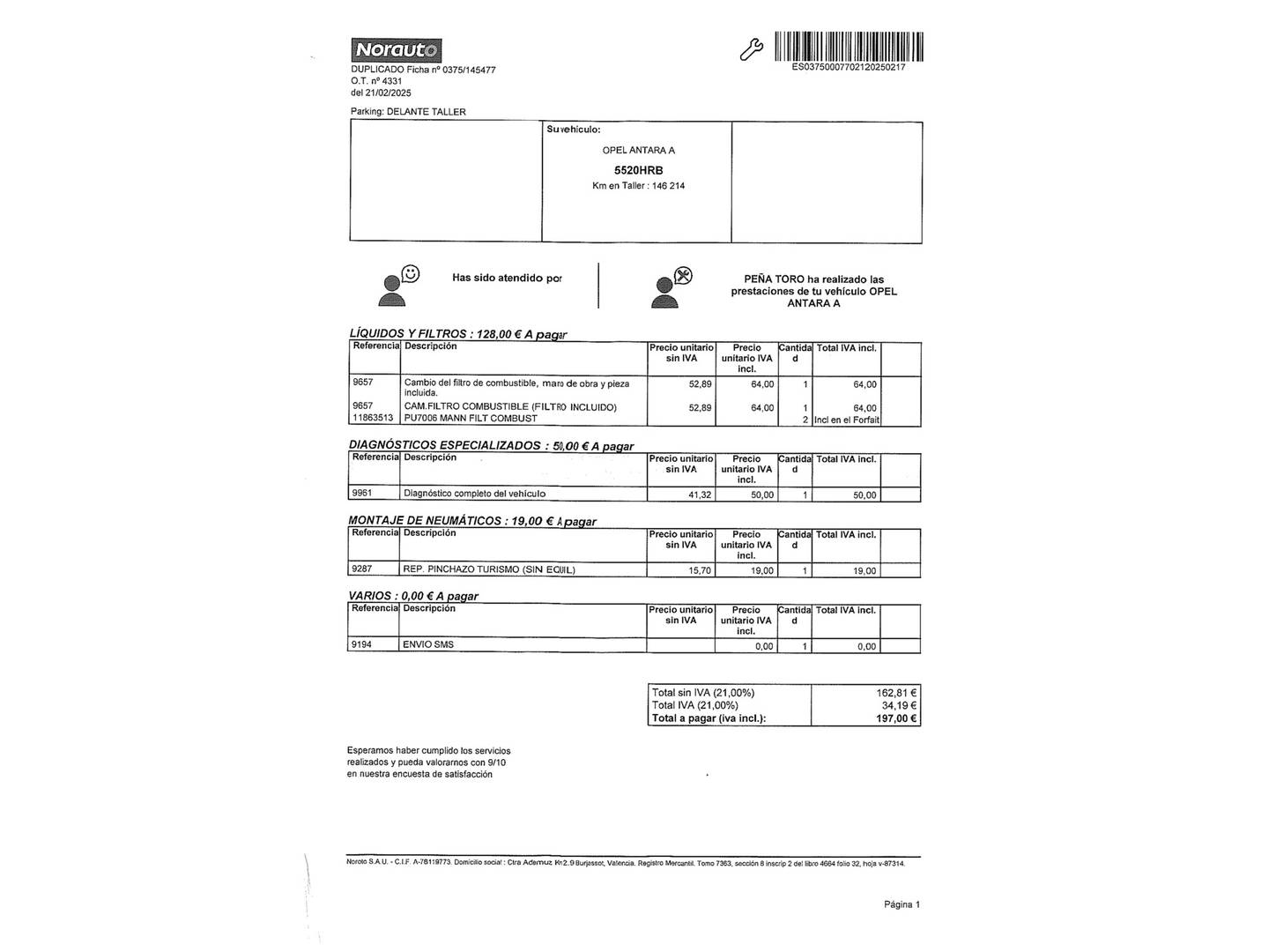 Foto del mantenimiento del Opel Antara Opel Antara 2.2 CDTI S&S Selective 4X2 (163 CV)