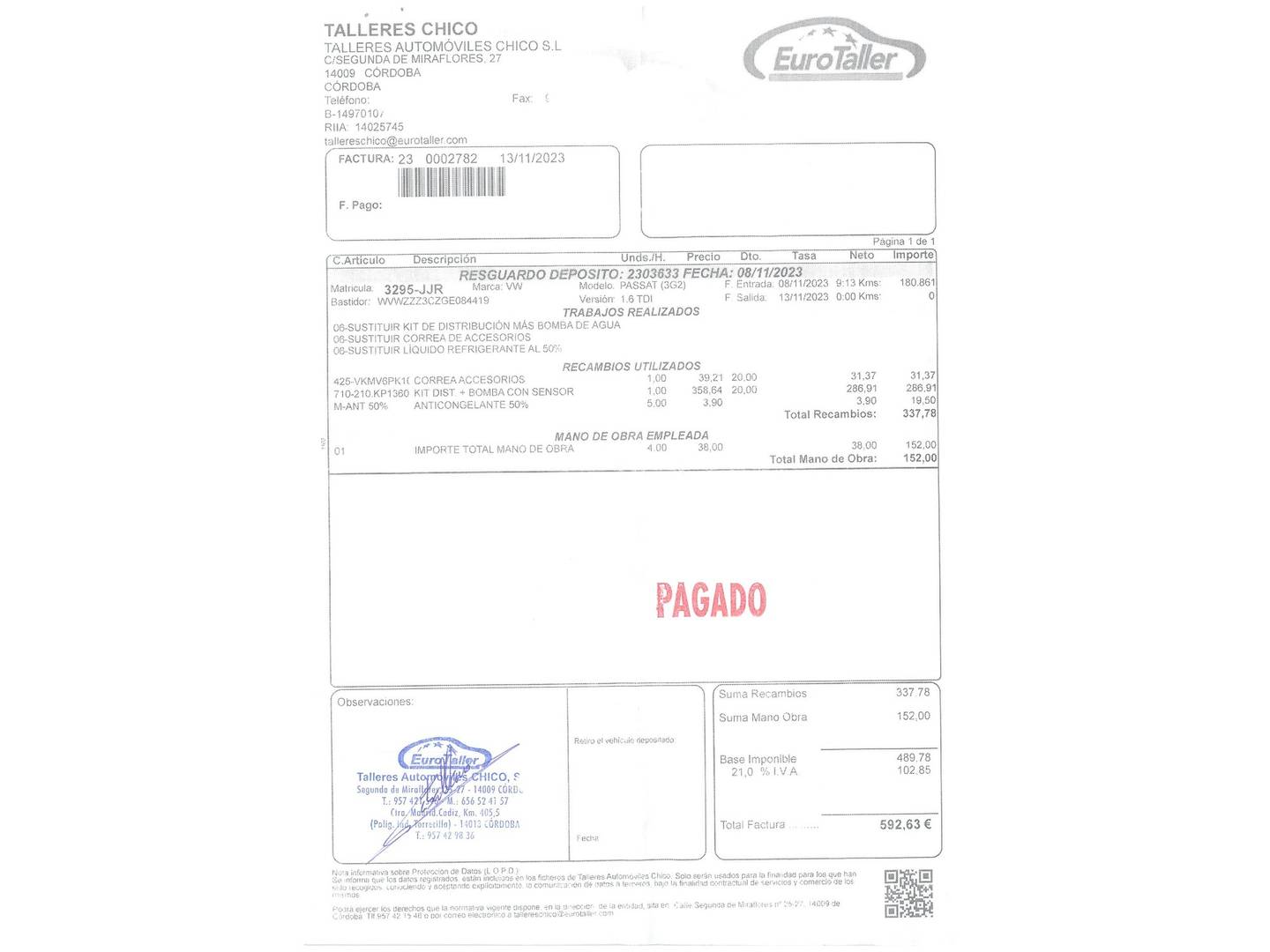 Foto del mantenimiento del Volkswagen Passat Volkswagen Passat Variant Edition 1.6 TDI BMT (120 CV)
