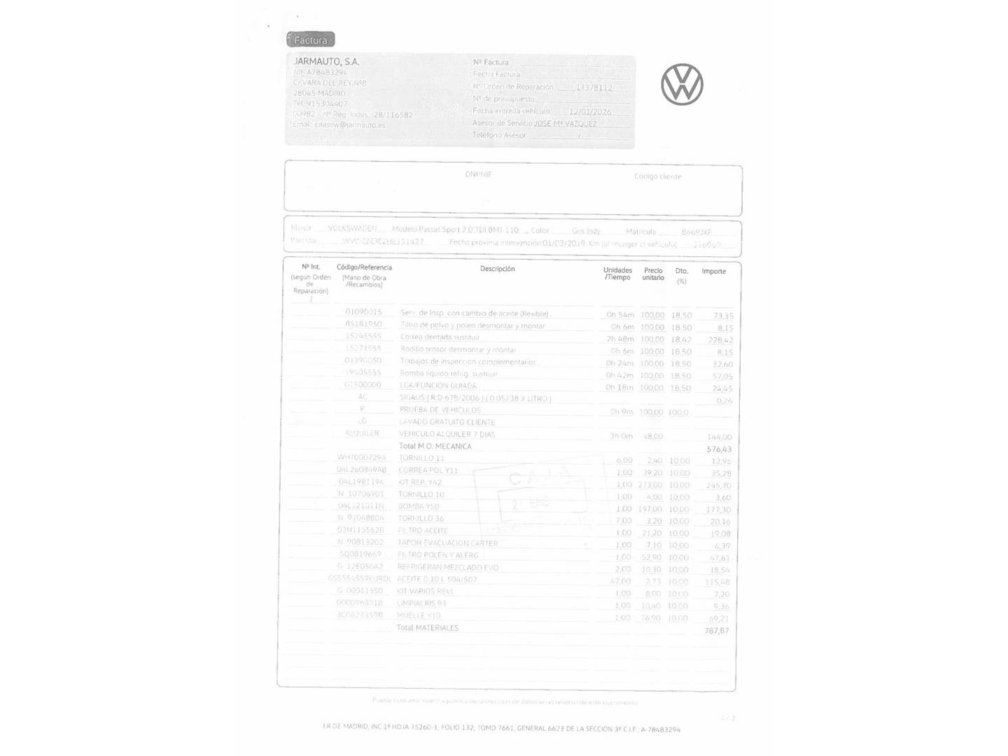 Foto del mantenimiento del Volkswagen Passat Volkswagen Passat Sport 2.0 TDI BMT (150 CV) DSG