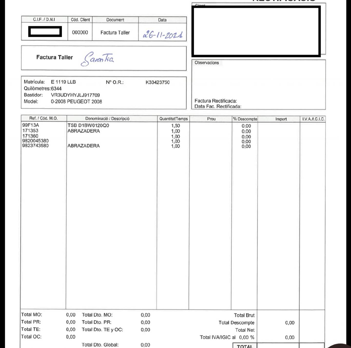 Foto del mantenimiento del Peugeot 2008 Peugeot 2008 BlueHDi 100 S&S Allure (100 CV)