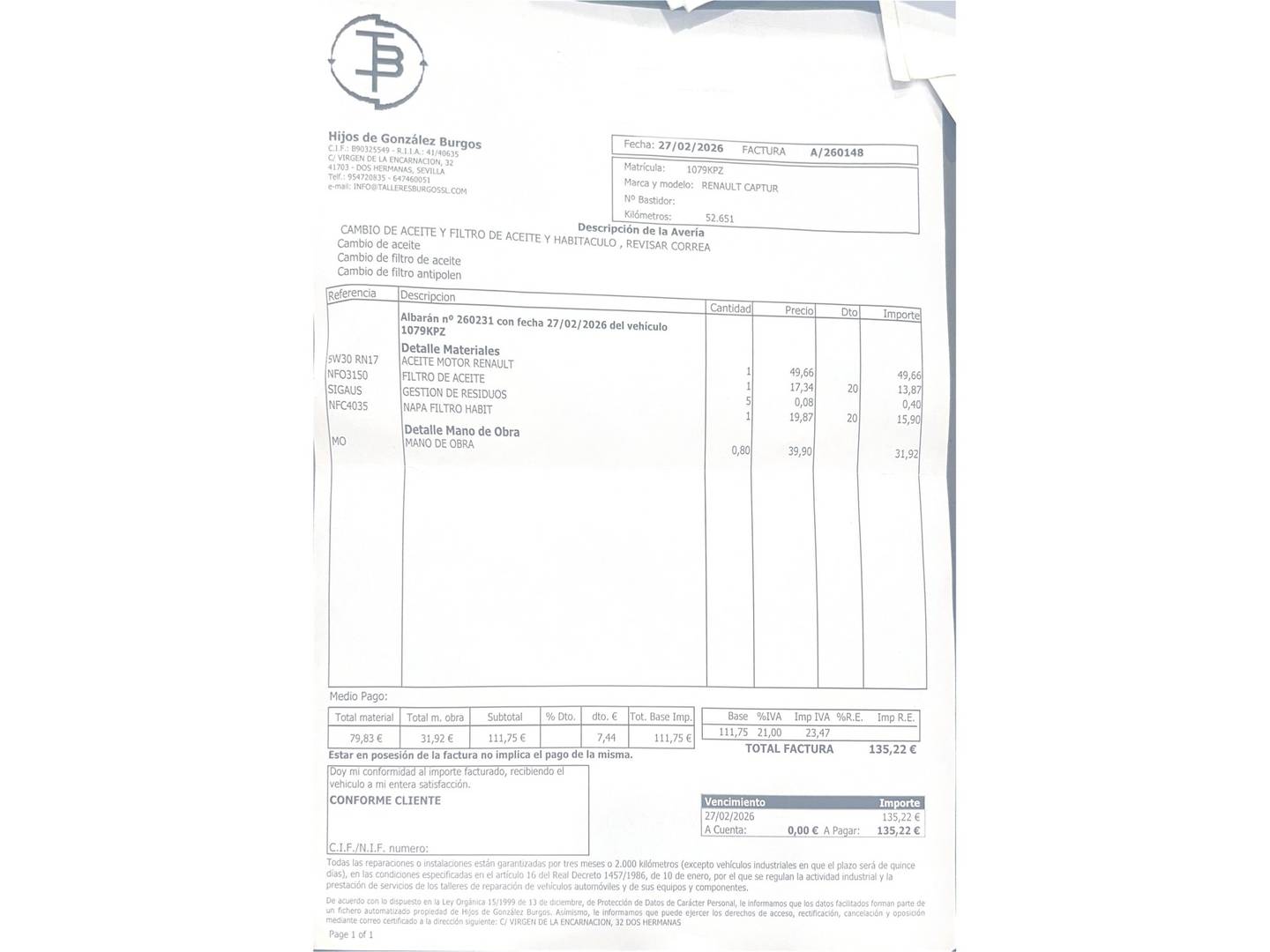 Foto del mantenimiento del Renault Captur Renault Captur Intens Energy TCe (90 CV)