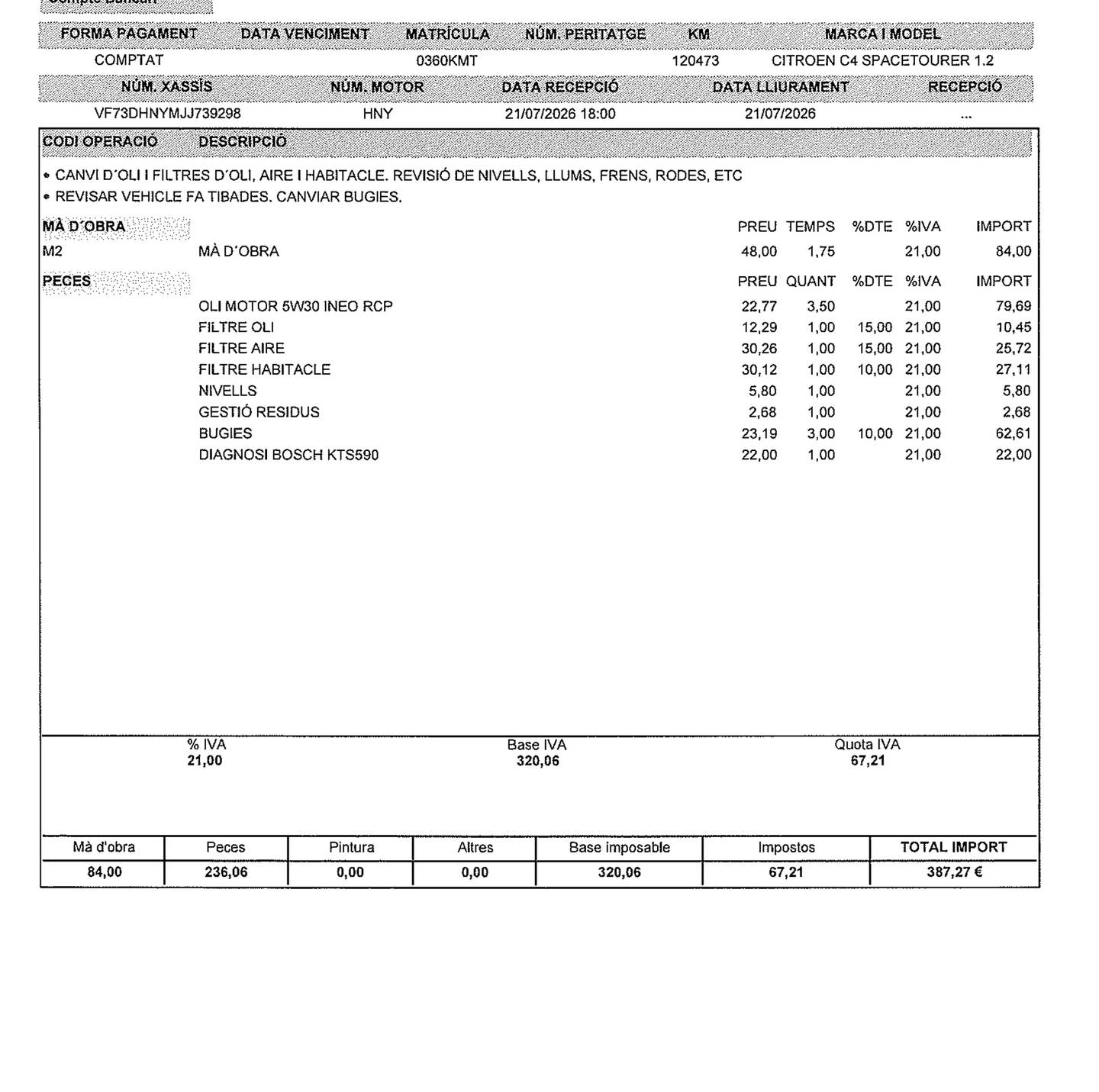 Foto del mantenimiento del Citroën C4 Spacetourer Citroën C4 Spacetourer PureTech 130 S&S Feel (130 CV)