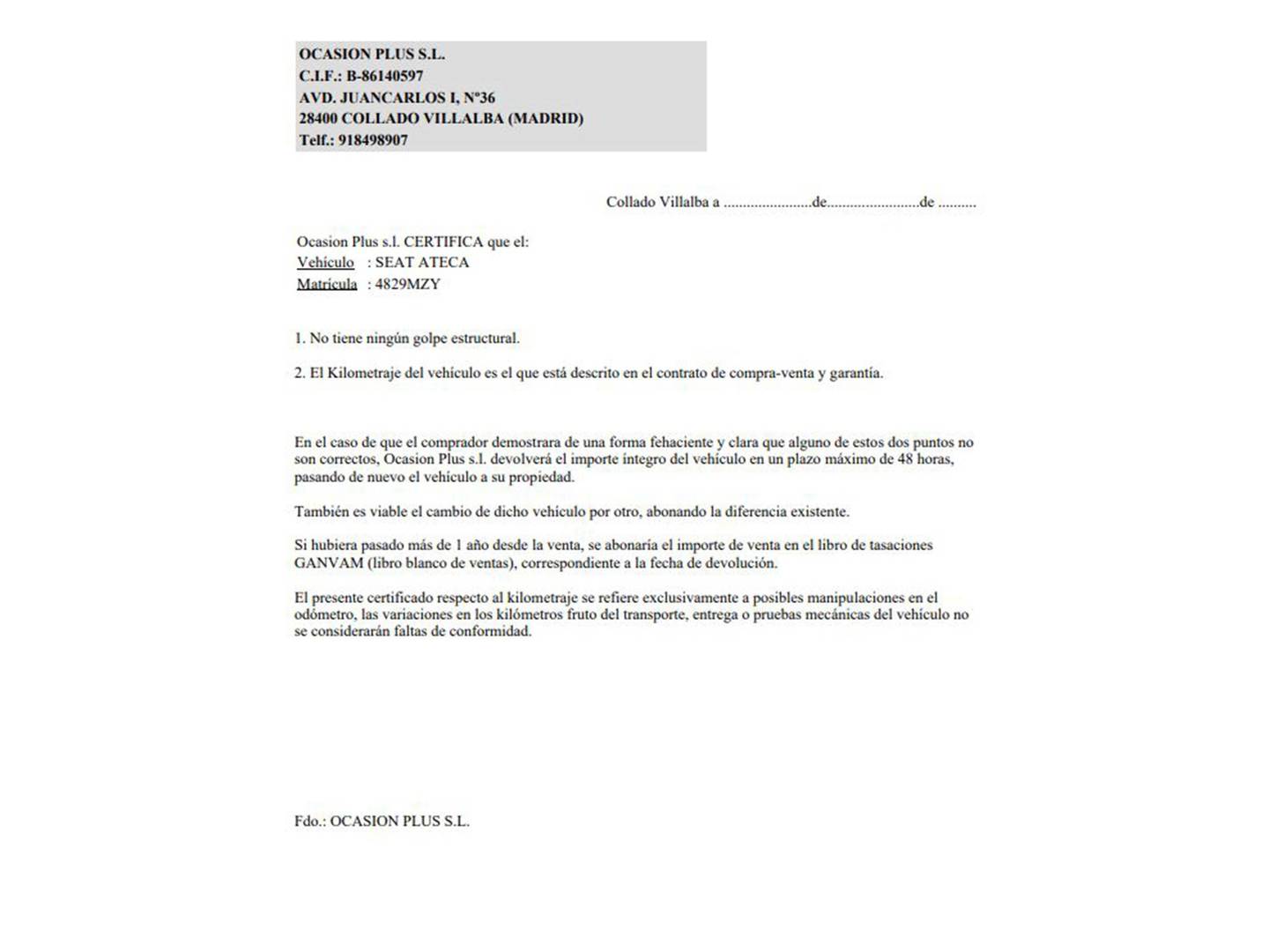 Foto del certificado del Seat Ateca Seat Ateca 1.5 TSI Style Evo Edition DSG (150 CV)