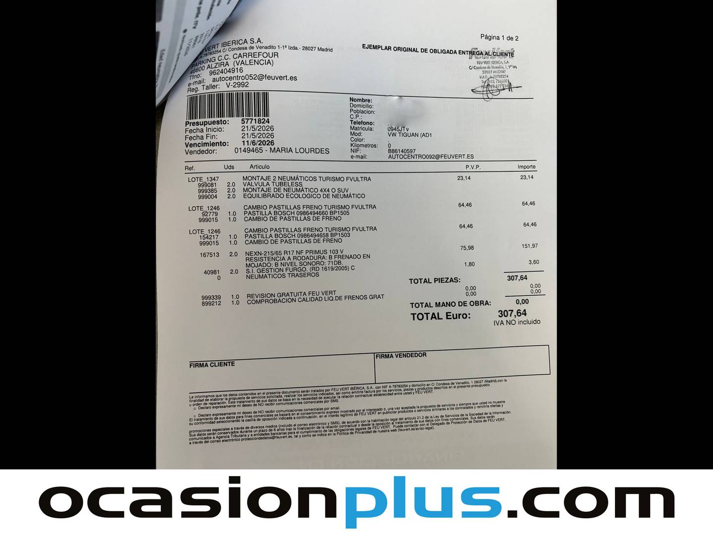 Foto del mantenimiento del Volkswagen Tiguan Volkswagen Tiguan Edition 2.0 TDI BMT (115 CV)