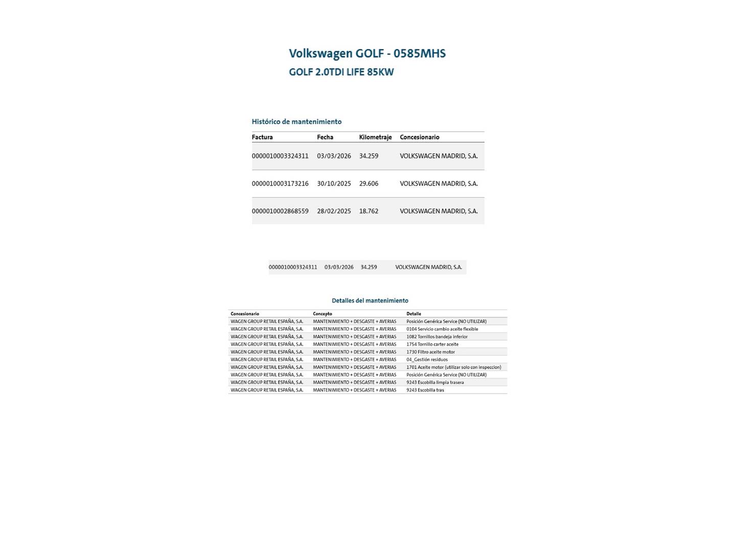 Foto del mantenimiento del Volkswagen Golf Volkswagen Golf Life 2.0 TDI (115 CV)