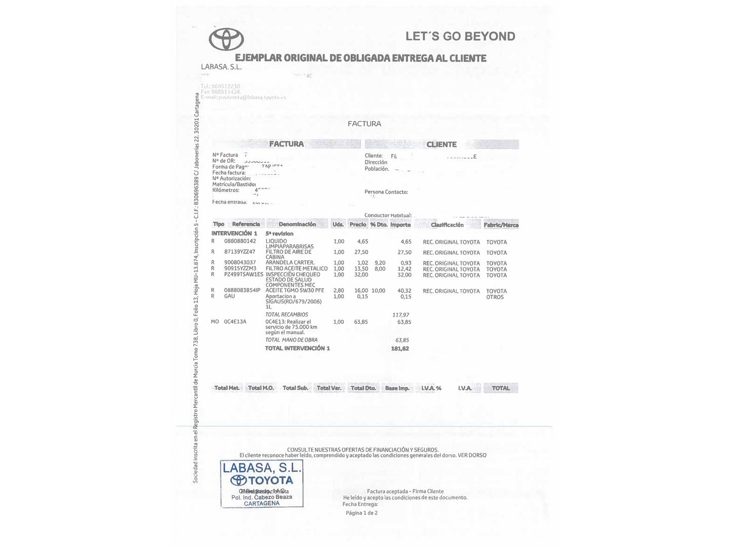 Foto del mantenimiento del Toyota Highlander Toyota Highlander 2.5 Advance (246 CV) 7 Plazas