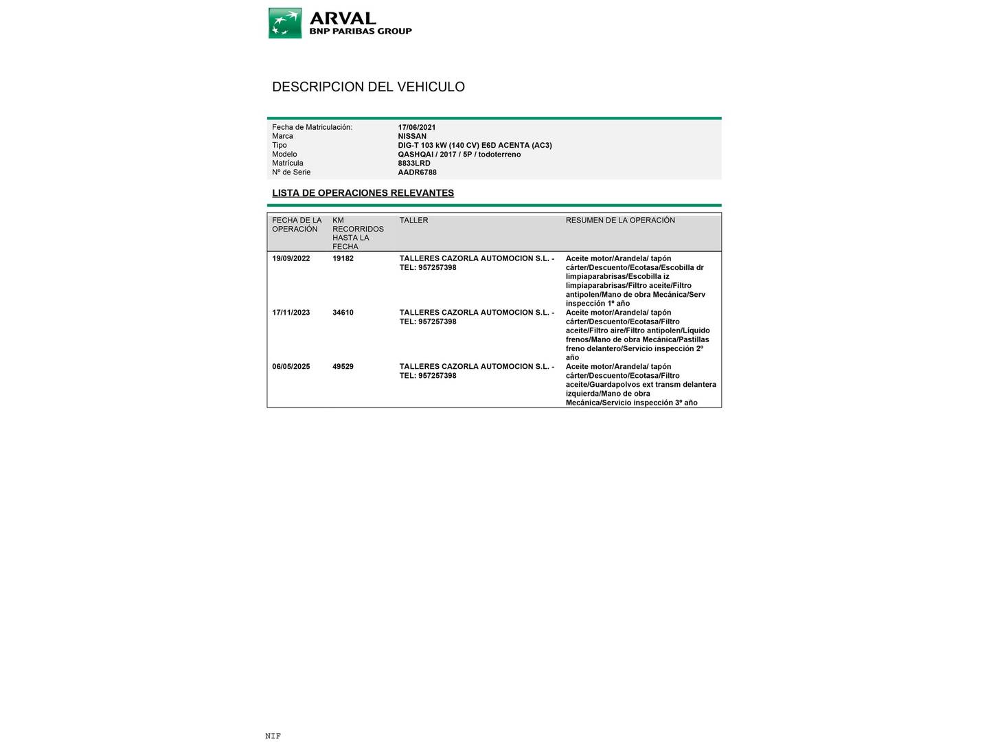 Foto del mantenimiento del Nissan QASHQAI Nissan Qashqai DIG-T 140 Acenta 4x2 (140 CV)