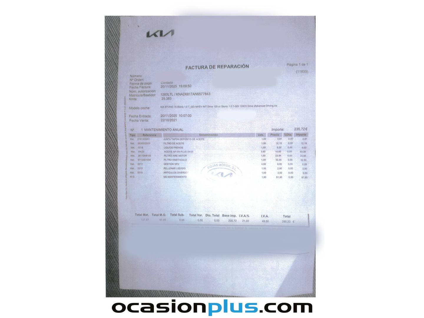 Foto del mantenimiento del KIA Stonic KIA Stonic 1.0 T-GDi MHEV Drive iMT (120 CV)