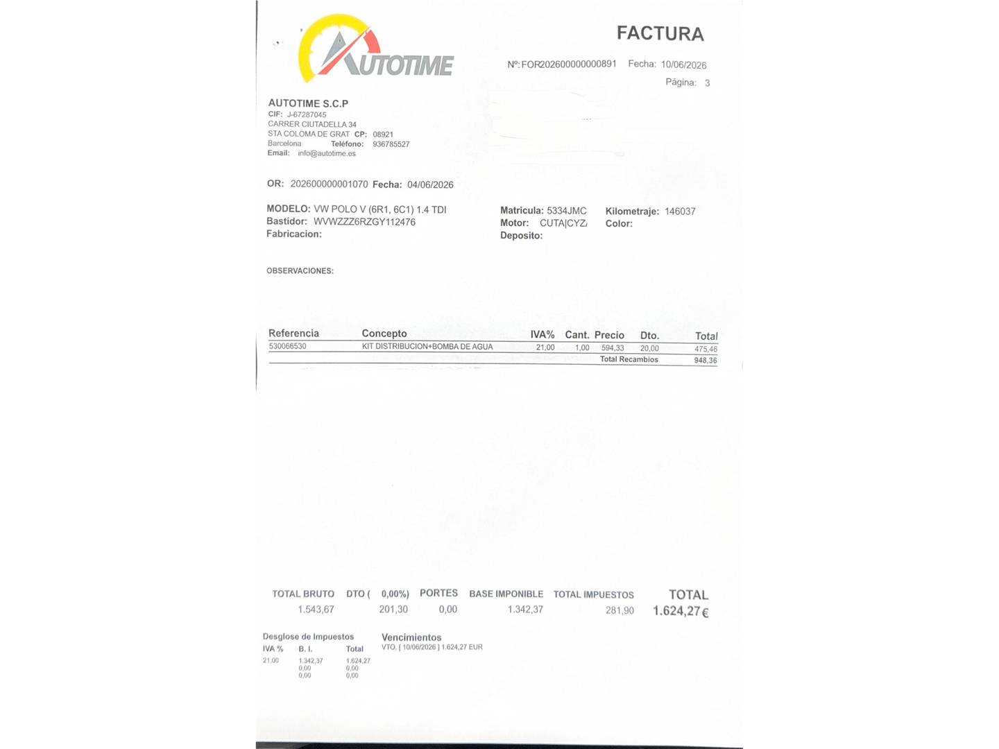 Foto del mantenimiento del Volkswagen Polo Volkswagen Polo Sport 1.4 TDI BMT (105 CV)