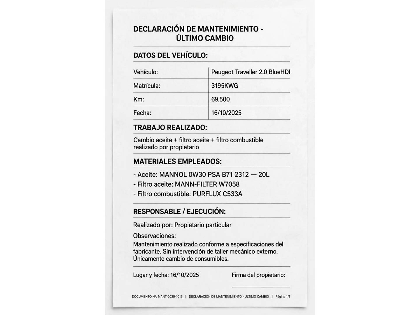 Foto del mantenimiento del Peugeot Traveller Peugeot Traveller 2.0 BlueHDi Business Long EAT8 (180 CV) GT Line 9 Plazas