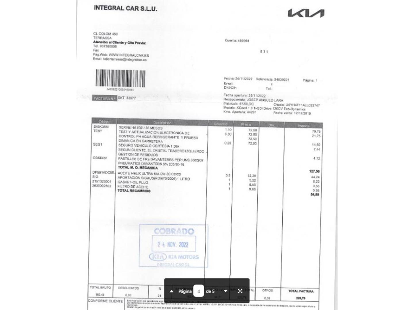 Foto del mantenimiento del KIA XCeed KIA XCeed 1.0 T-GDi Drive (120 CV)