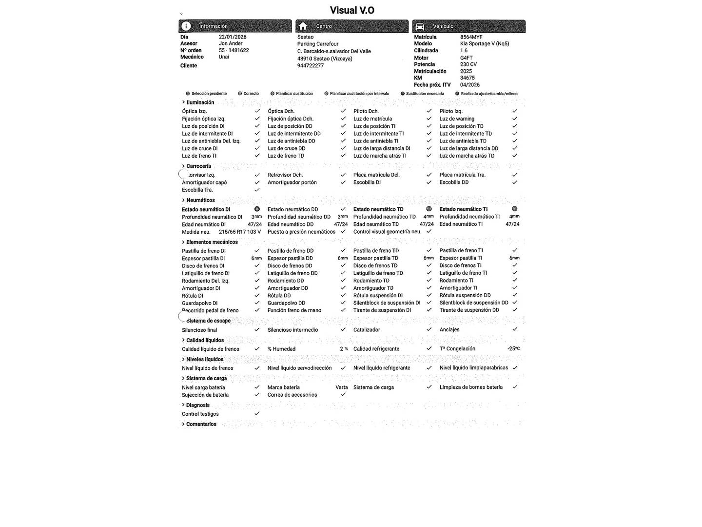 Foto del mantenimiento del KIA Sportage Kia Sportage 1.6 T-GDi HEV Drive 4x2 (215 CV)