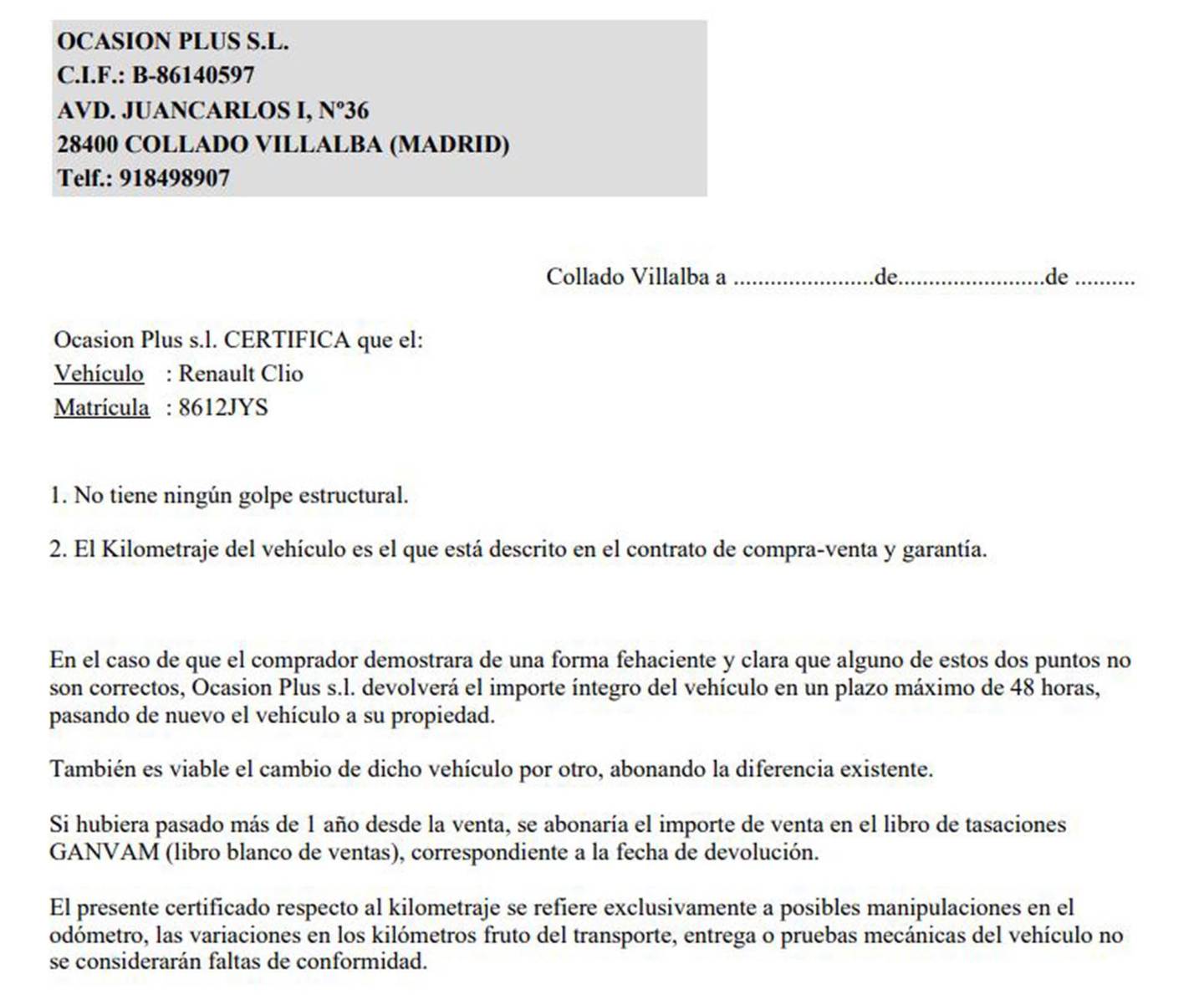 Foto del certificado del Renault Clio Renault Clio Limited Energy TCe (90 CV)
