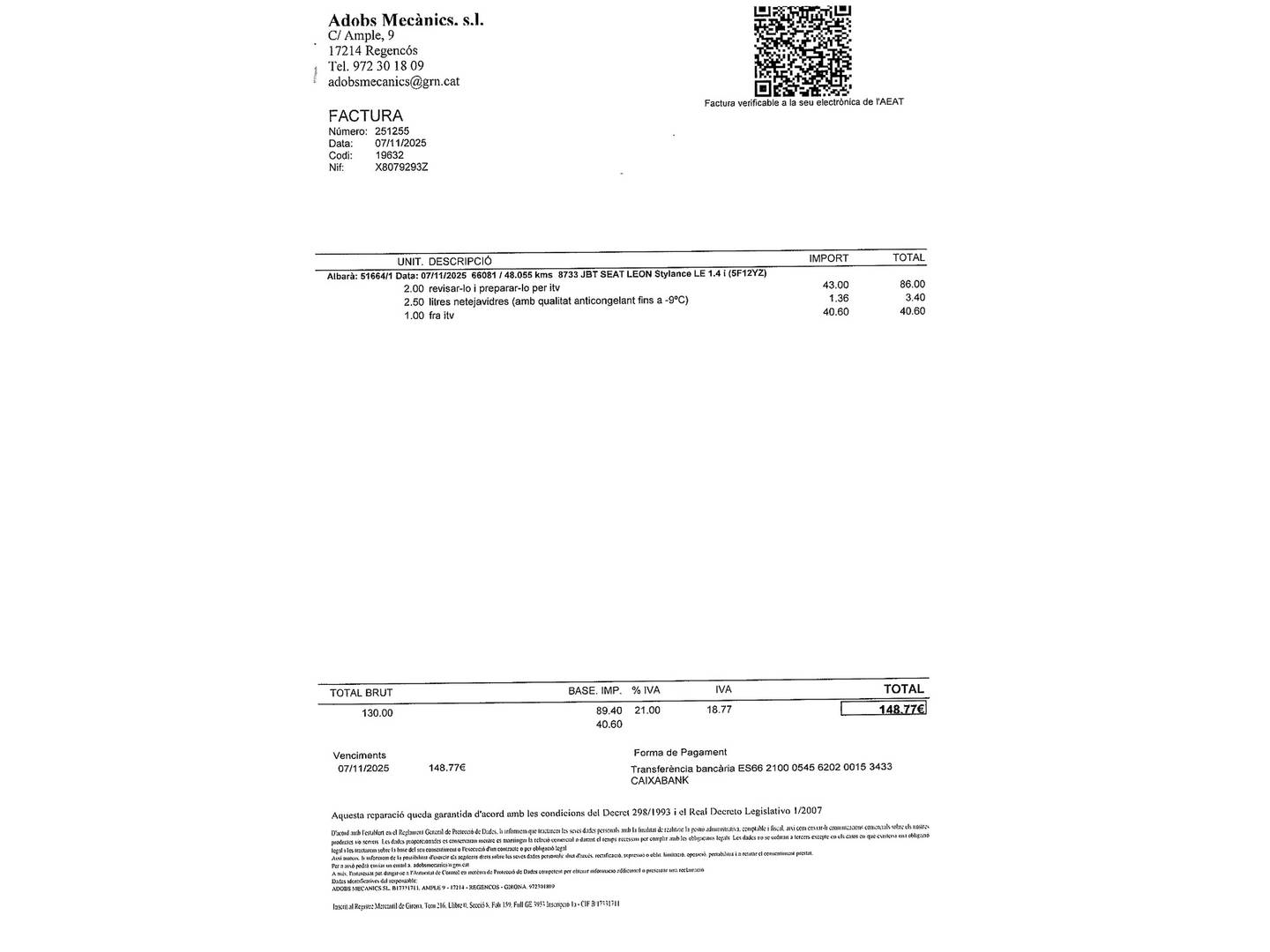 Foto del mantenimiento del Seat León Seat Nuevo León 1.4 TSI 150cv ACT DSG-7 St&Sp I-Tech