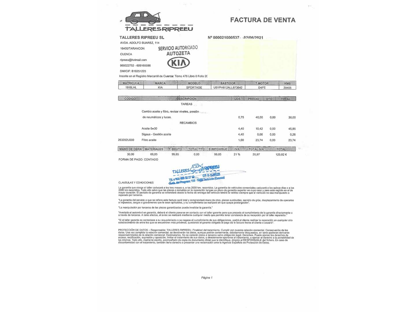Foto del mantenimiento del KIA Sportage KIA Sportage 1.6 MHEV Drive 4x2 (136 CV)