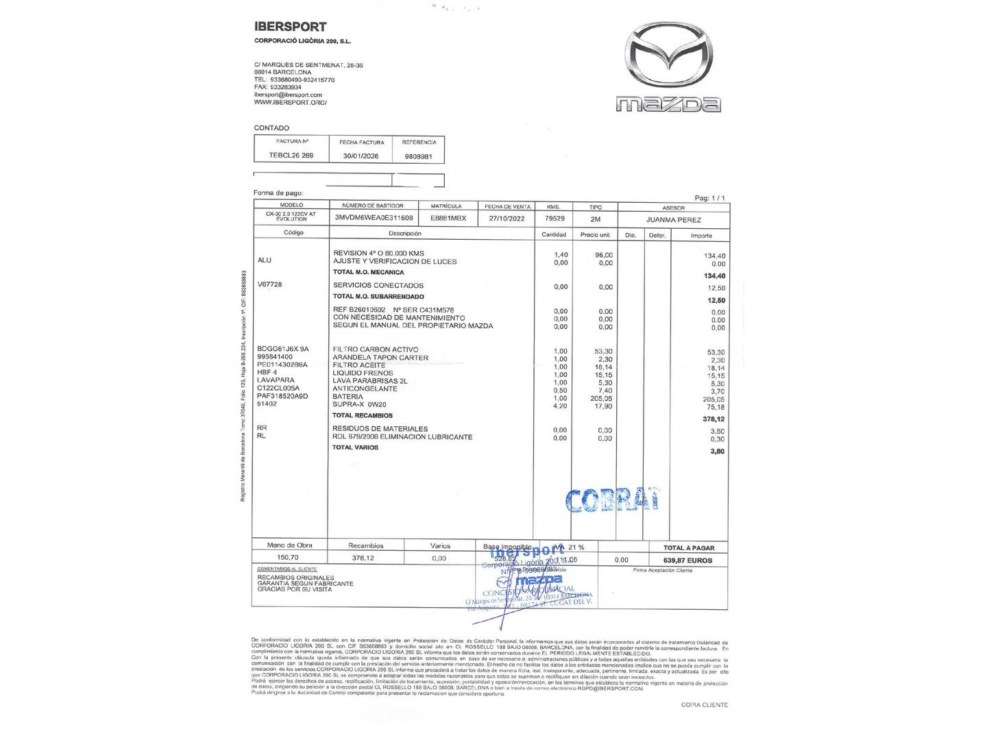 Foto del mantenimiento del Mazda CX-30 Mazda CX-30 2.0 Skyactiv-G Evolution 2WD AT (122 CV)