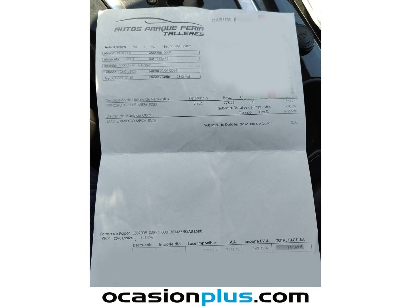 Foto del mantenimiento del Peugeot 3008 Peugeot 3008 1.6 BlueHDI Allure EAT6 (120 CV)