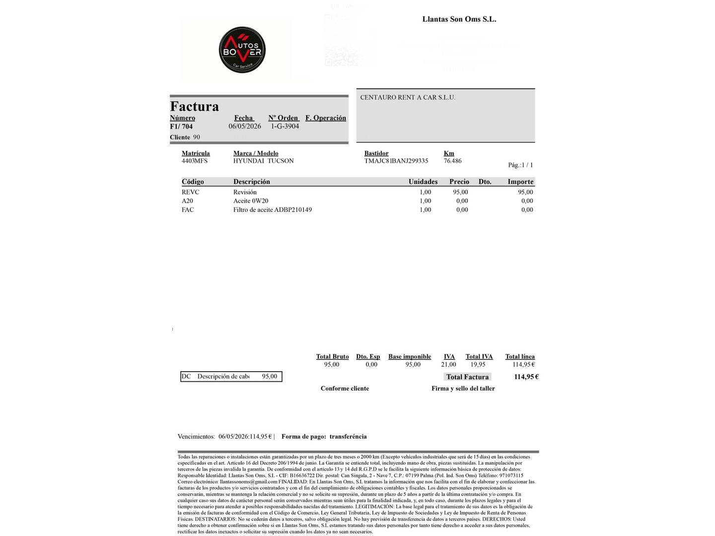Foto del mantenimiento del Hyundai Tucson Hyundai Tucson 1.6 TGDI Maxx (150 CV)