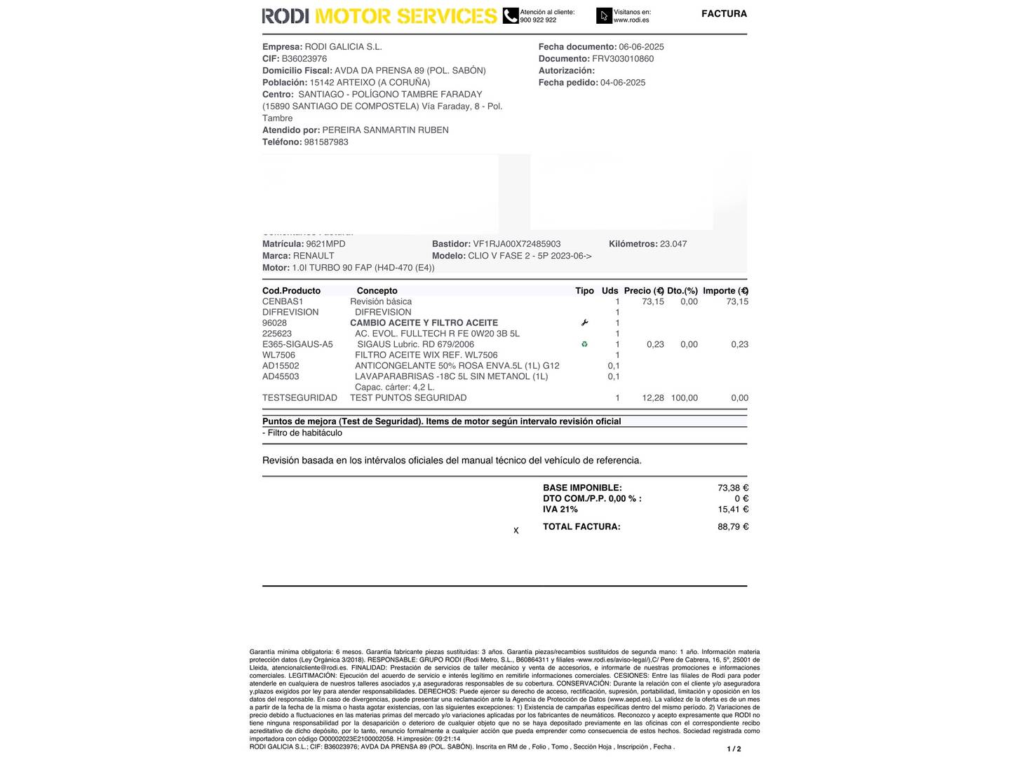 Foto del mantenimiento del Renault Clio Renault Clio Techno TCe (90 CV)