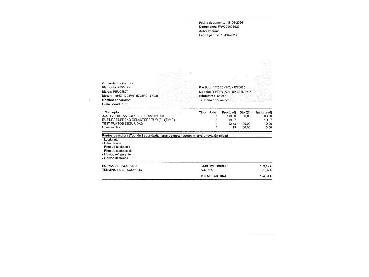 Foto del mantenimiento del Peugeot Rifter Peugeot Rifter BlueHDi 130 S&S Allure Standard (130 CV)