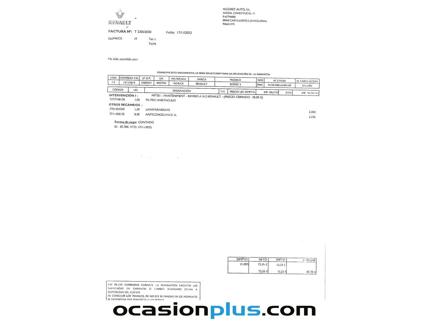 Foto del mantenimiento del Renault Scénic Renault Scenic Zen TCe (160 CV) GPF