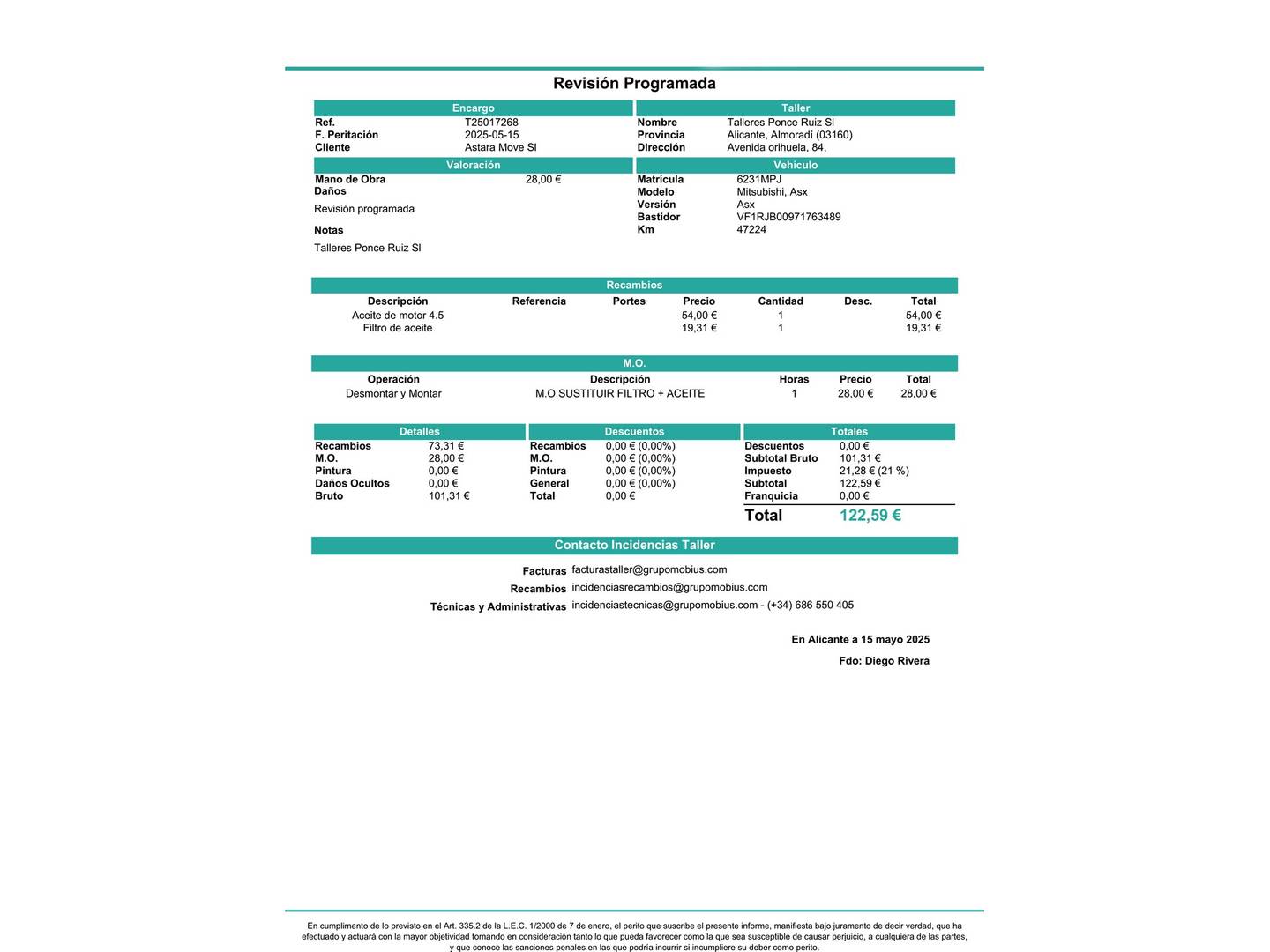 Foto del mantenimiento del Mitsubishi ASX Mitsubishi ASX 130T MHEV Kaiteki (140 CV)