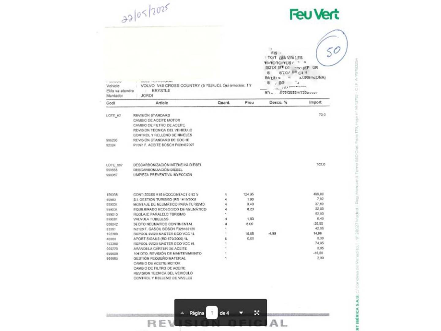 Foto del mantenimiento del Volvo V40 Cross Country Volvo V40 Cross Country D3 Momentum Auto (150 CV)