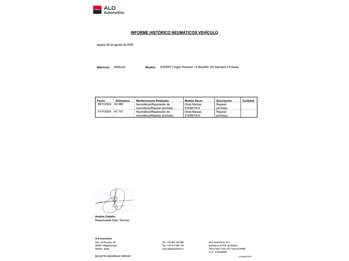 Foto del mantenimiento del Peugeot Expert Peugeot Expert Furgon BlueHDi 100 Premium Standard (102 CV)