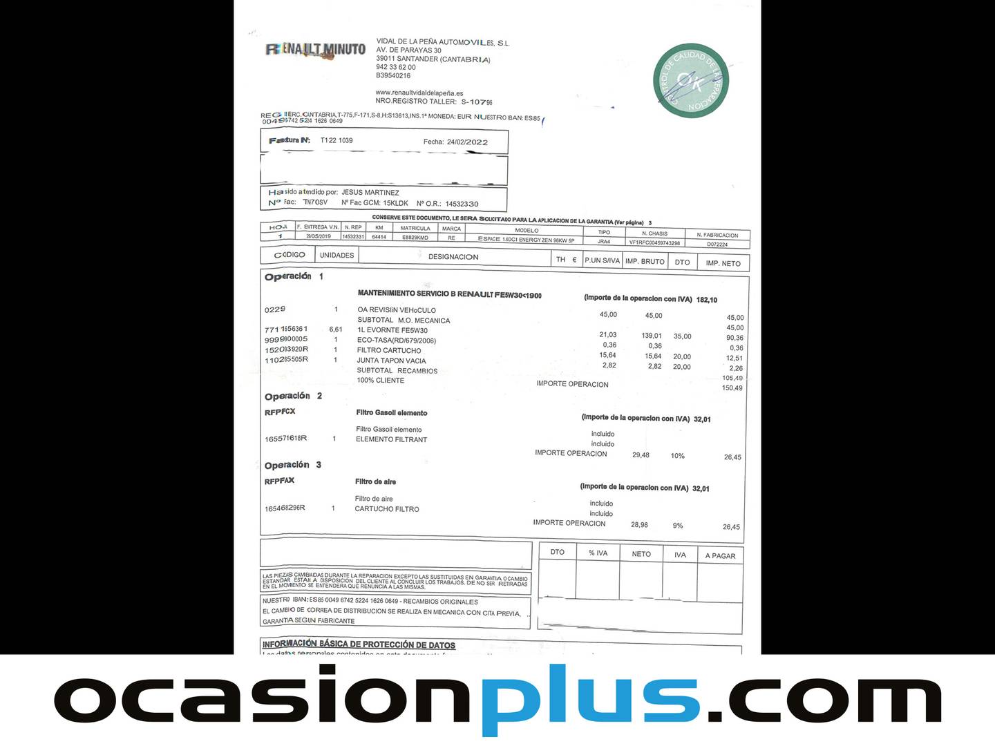Foto del mantenimiento del Renault Espace Renault Espace Zen Energy dCi (130 CV) 7 PLAZAS