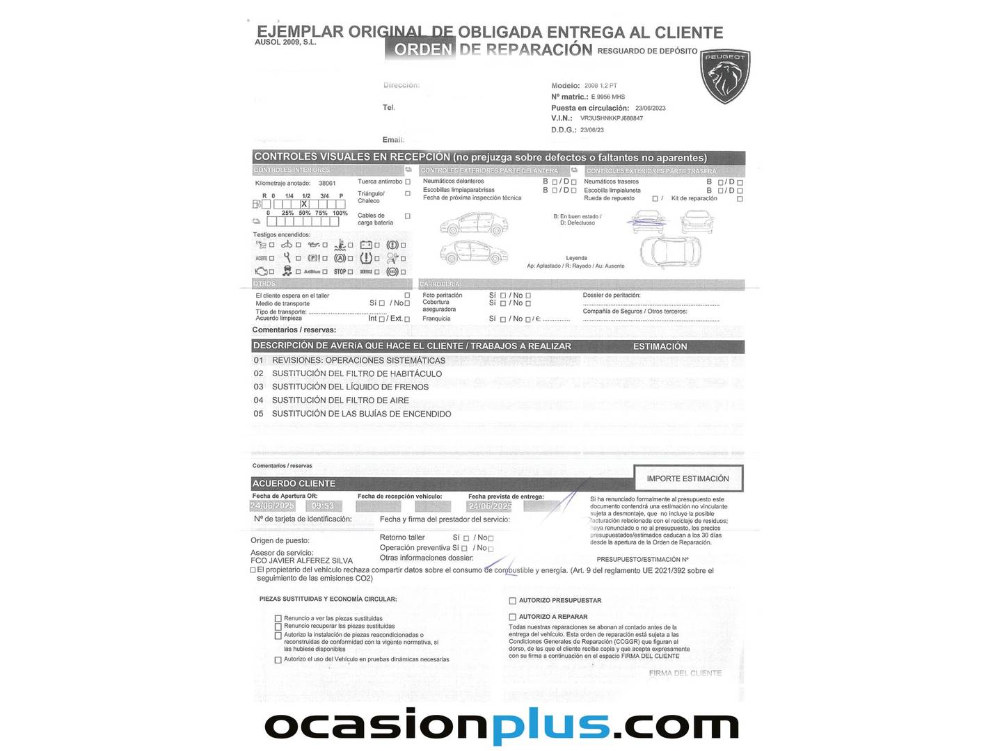 Foto del mantenimiento del Peugeot 2008 Peugeot 2008 Puretech 100 S&S Active Pack (100 CV)