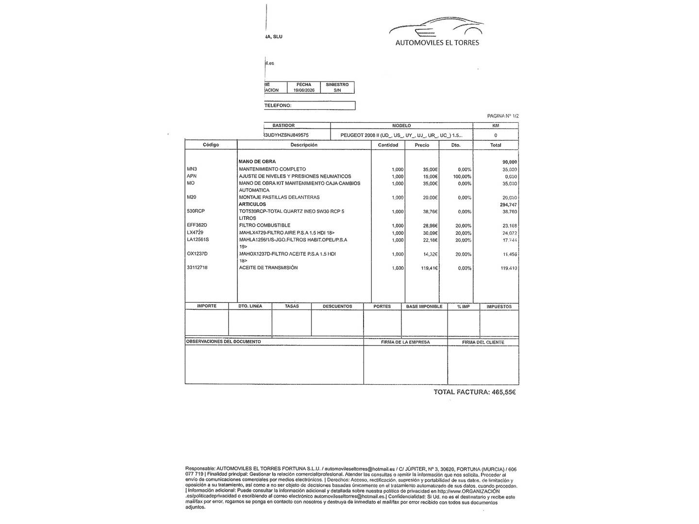 Foto del mantenimiento del Peugeot 2008 Peugeot 2008 BlueHDi 130 S&S Allure Pack EAT8 (130 CV)