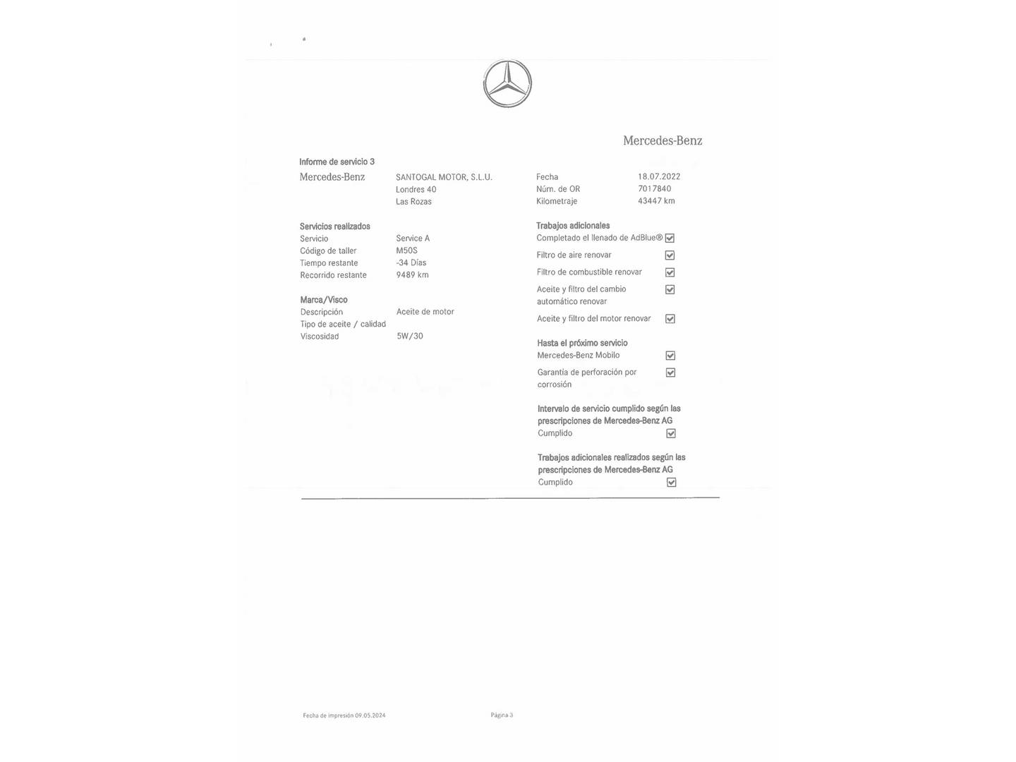 Foto del mantenimiento del Mercedes Clase A Mercedes Clase A 180 d (116 CV)